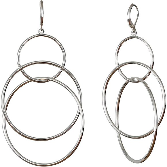 Silver Dangle Hoop Earrings for Women - Picture 1 of 1